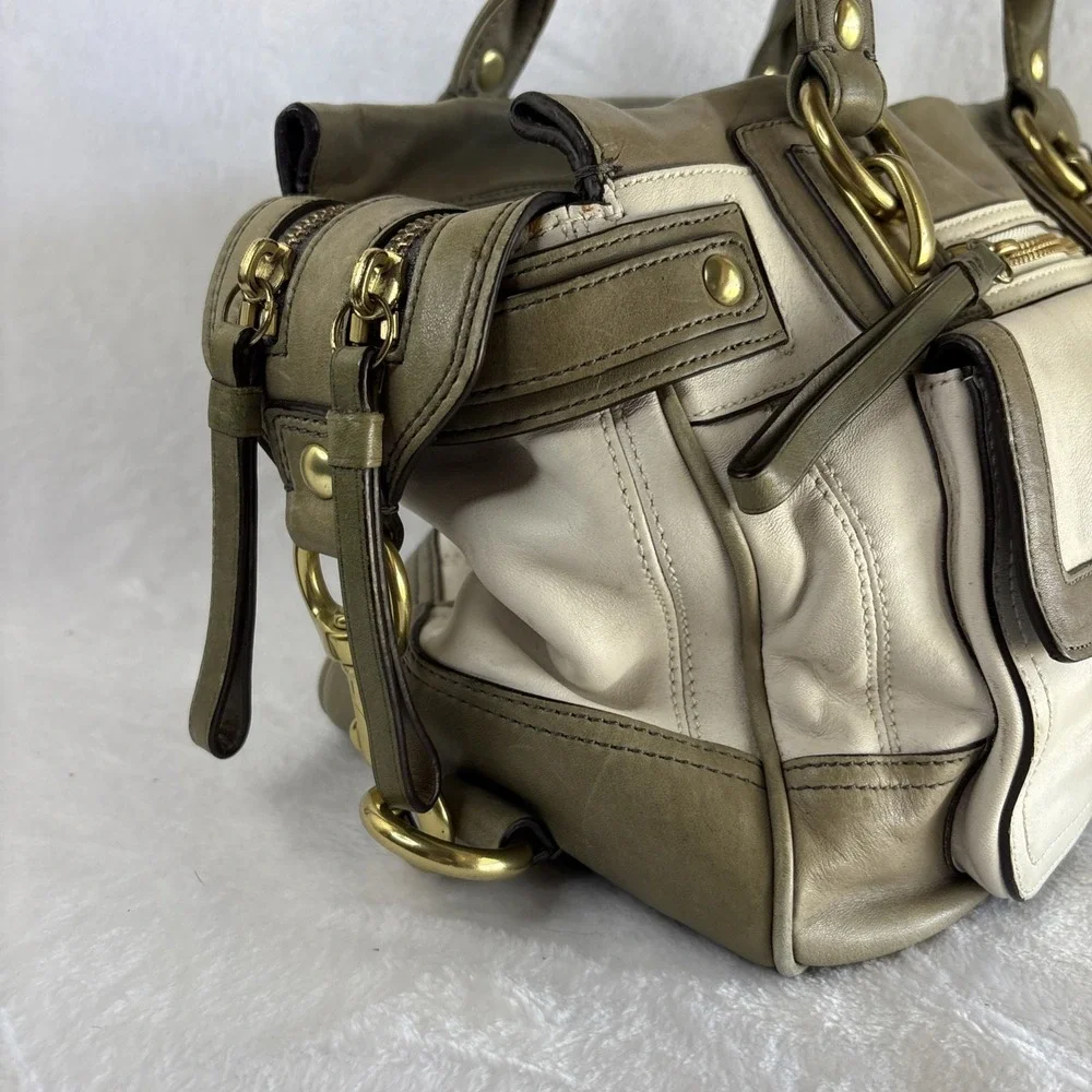 COACH Legacy Army Green White Leather penelope spectator bag 13165